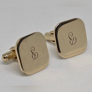 Gold Tone Initial E Engraved Cuff Links Classic Men’s Jewelry
